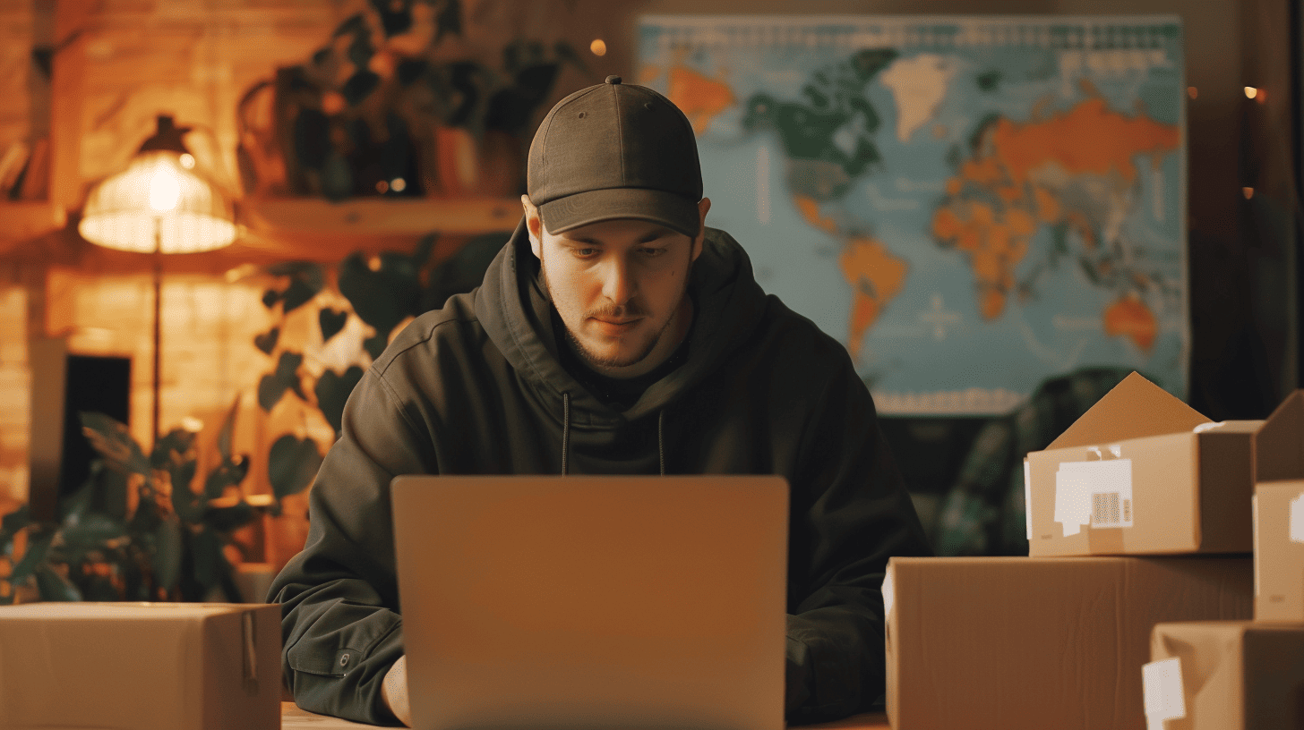 Young entrepreneur managing ecommerce shipments online