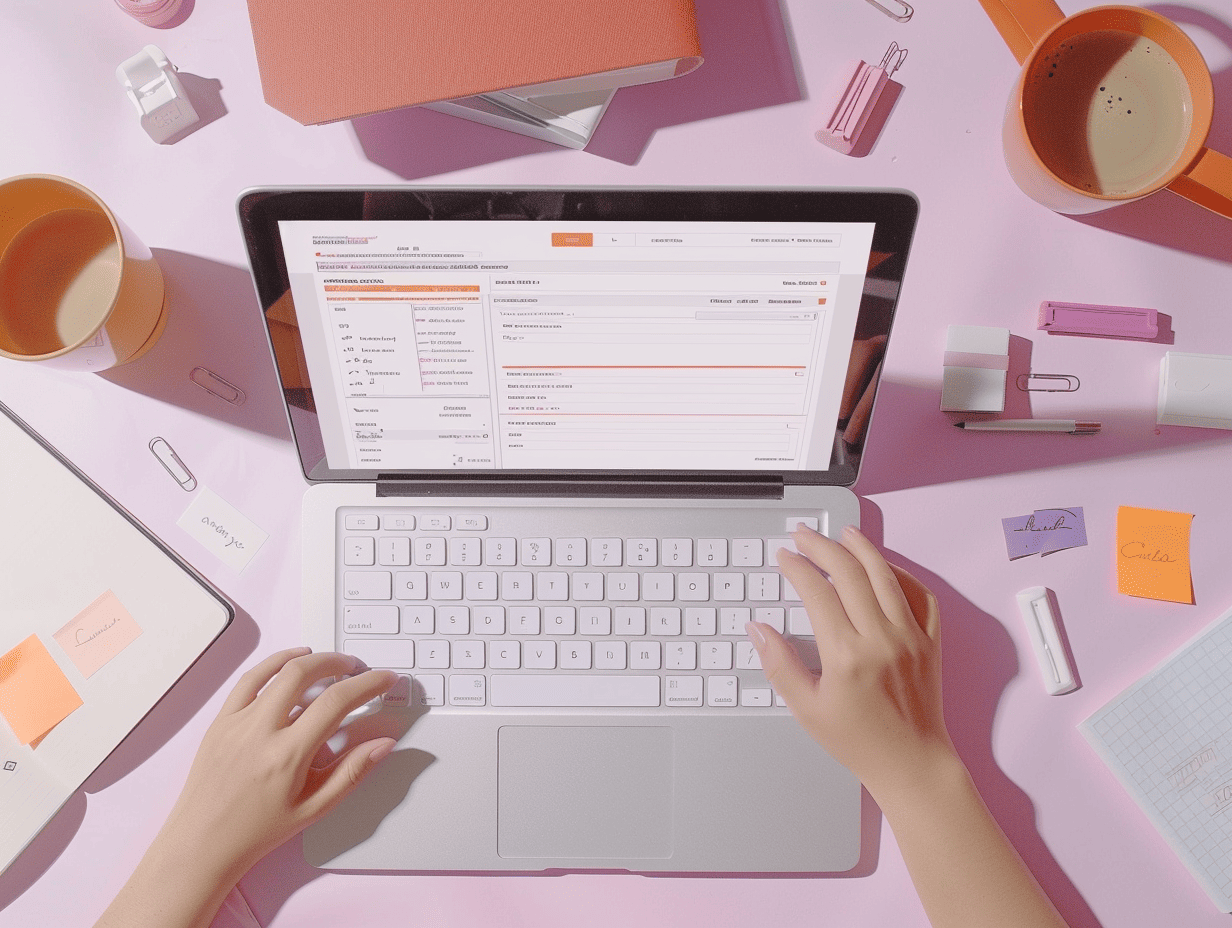 Woman double checking the invoice on laptop