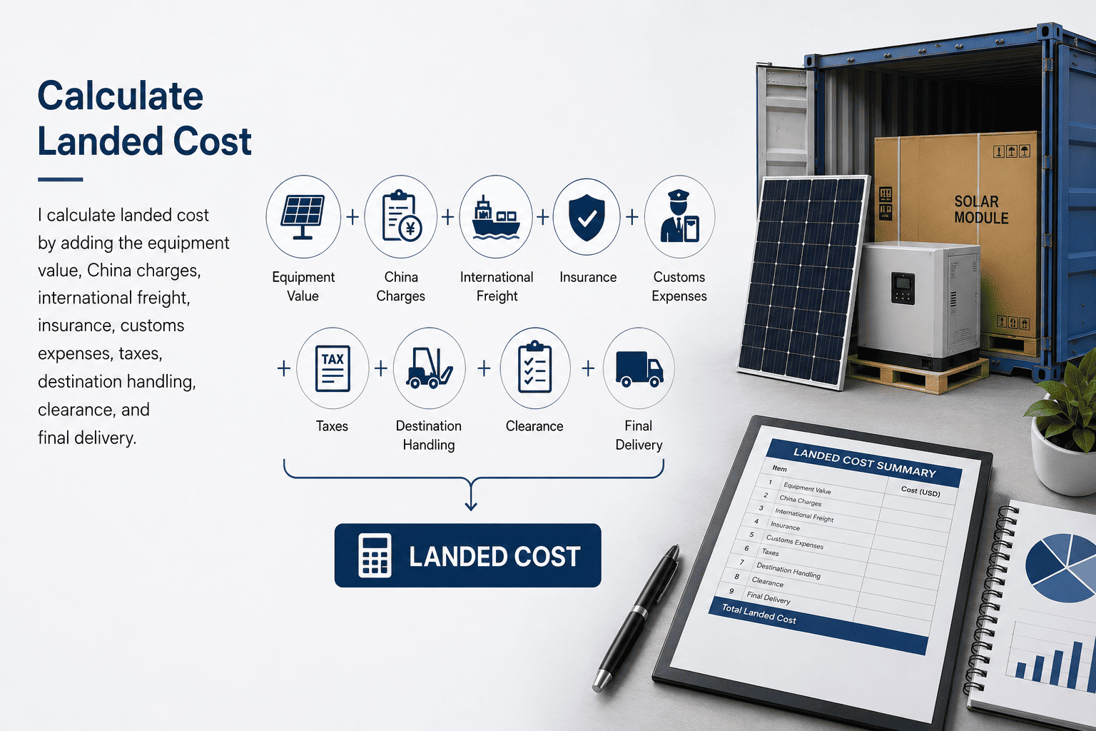 solar equipment landed cost calculation Philippines