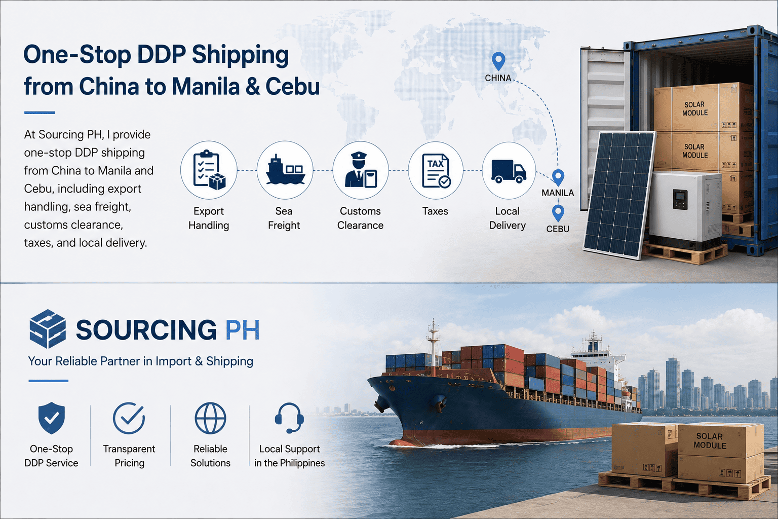 China to Manila and Cebu DDP solar logistics